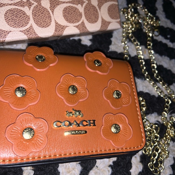 Coach Brown floral appliqué Wallet with Gold Chain - Picture 2 of 3